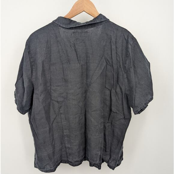 FLAX 100% Linen Button Front Top Women’s Large Gray Short Sleeve Minimalist Top - Picture 2 of 4